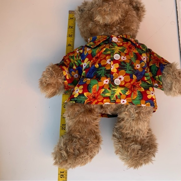 Build-A-Bear Bear, tan curly fur and nose, black smooth paw pads. Floral shirt - Picture 5 of 10